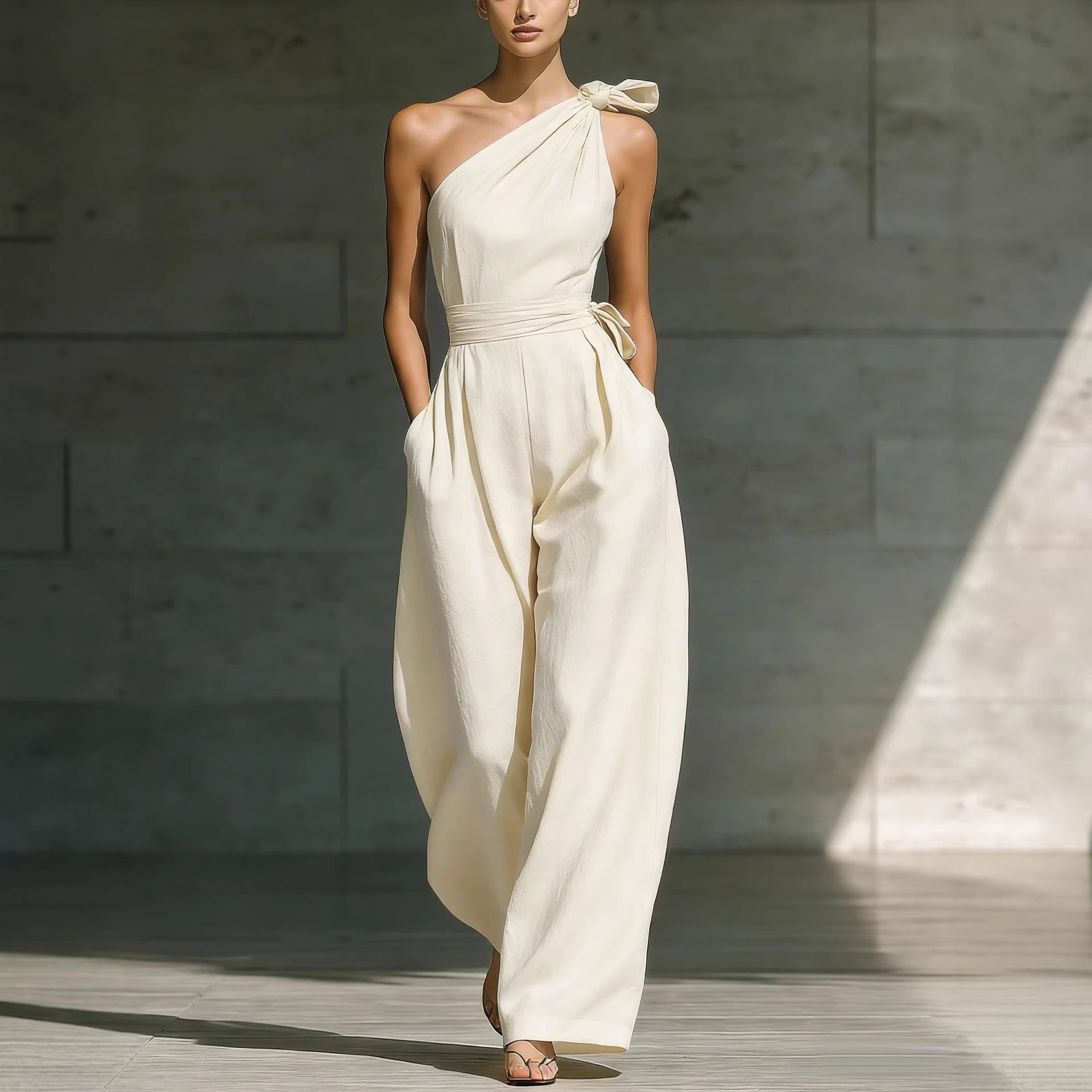 Womens Off-Shoulder Belted Jumpsuit by Royal Closet