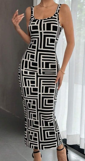 Allover Geo Print Tank Bodycon Dress by Royal Closet