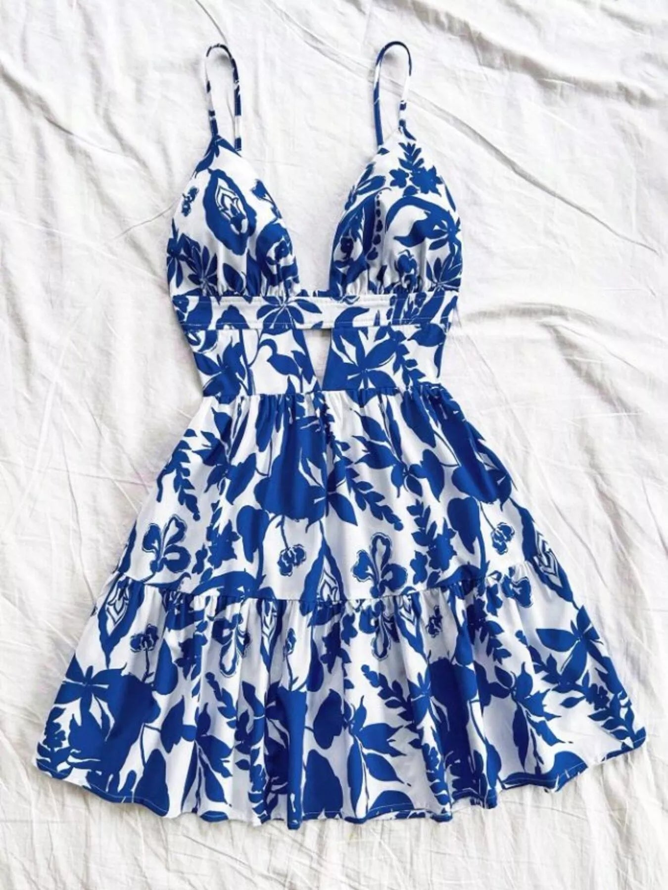 Floral Print V-Neck Tiered Mini Dress by Trendsi
