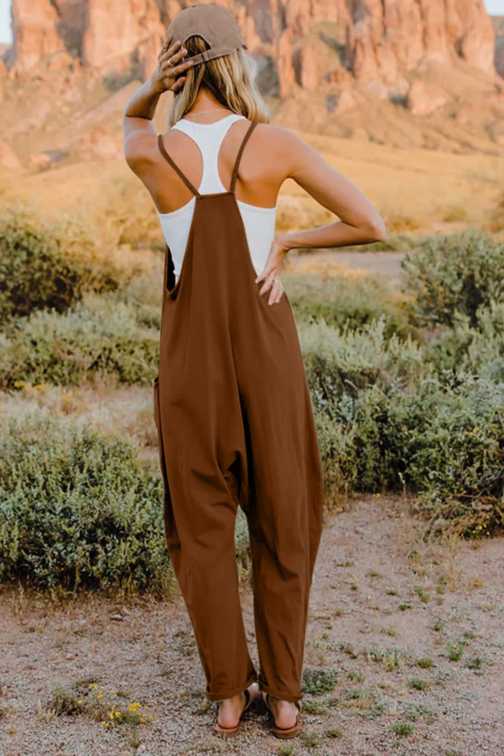 Double Take Full Size V-Neck Sleeveless Jumpsuit with Pockets by Trendsi