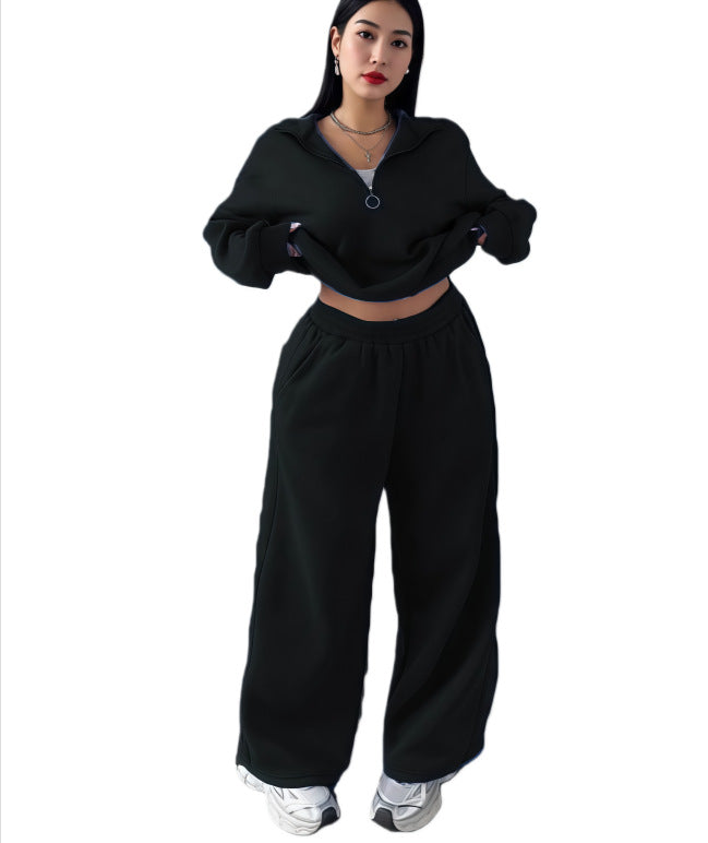 Womens Half-Zip Pullover Hoodie And Pants Two-Piece Set by Royal Closet