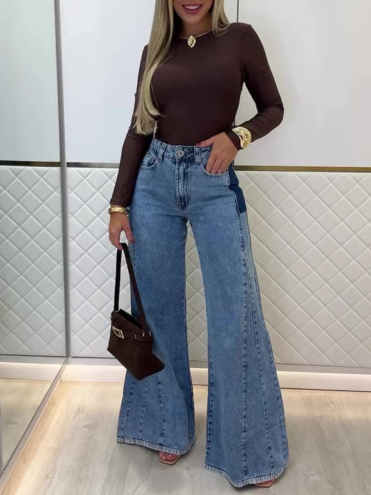 Trendy Light Blue High - Waisted Flared Jeans by Royal Closet
