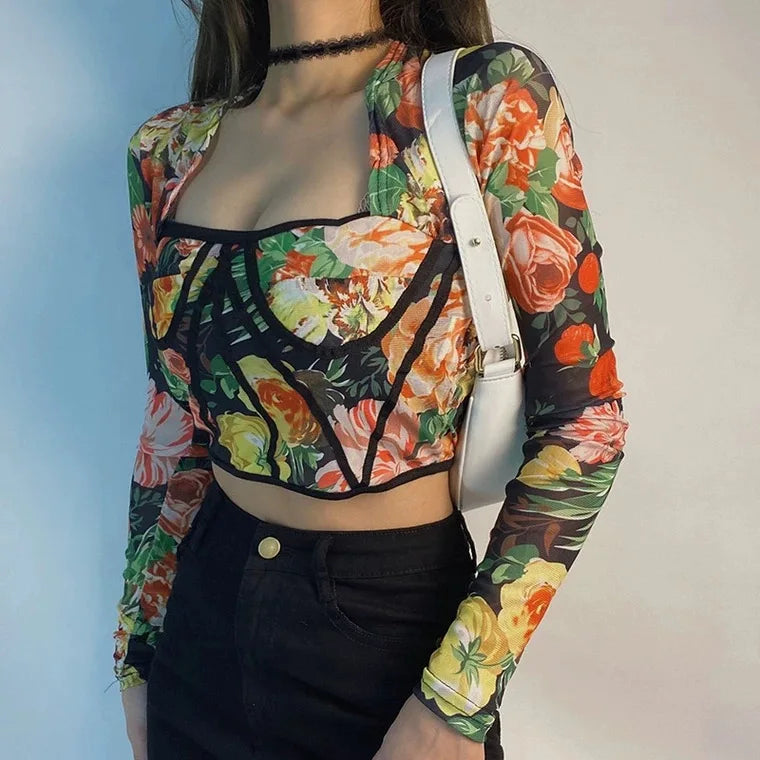 summer long sleeve sexy square collar tops blouses for women tops slim hip hop Gothic by eprolo