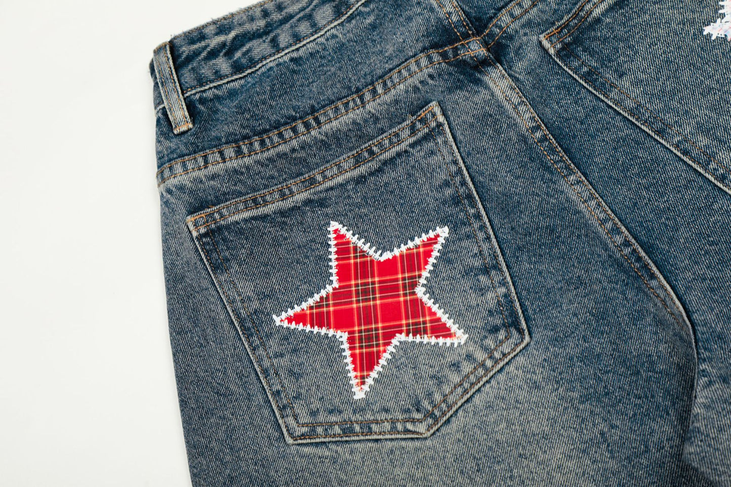 American-style Retro Plaid Patchwork Denim Shorts For Women