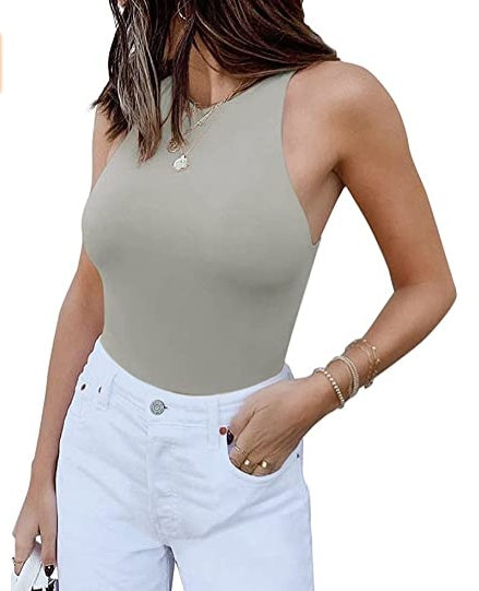 ReoRia Womens Sexy Sleeveless Racer Back Halter Neck Bodysuit by Royal Closet