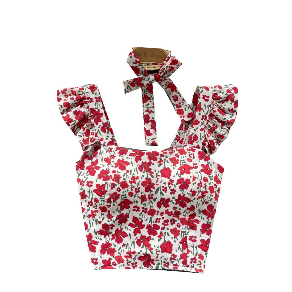 Summer Fresh Slim Fit Short Versatile Holiday Style Strap Top for Womens Unique Sexy Spicy Girls Small Shirt with Chest Pads by eprolo
