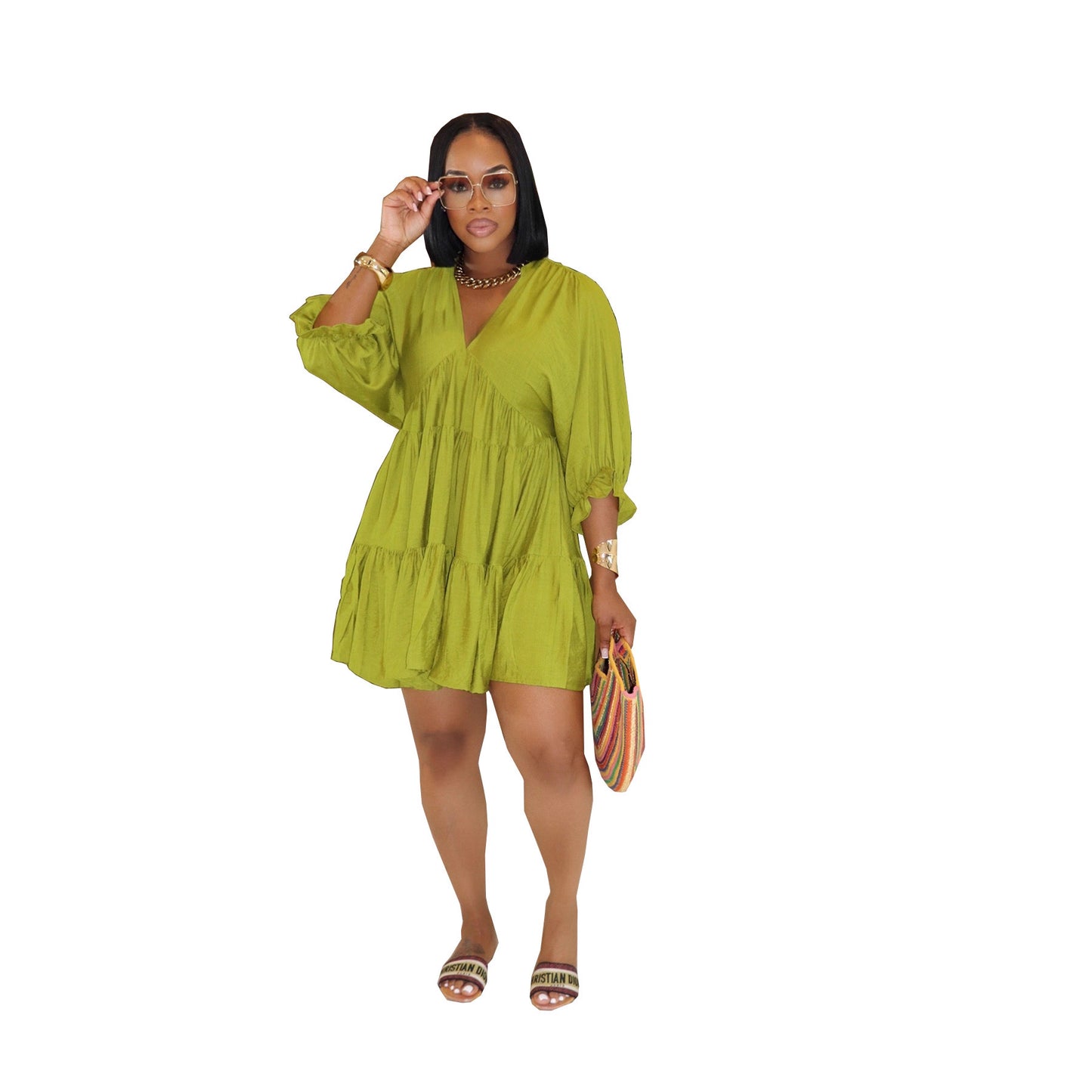 Womens Solid-Color Pleated Dress by Royal Closet