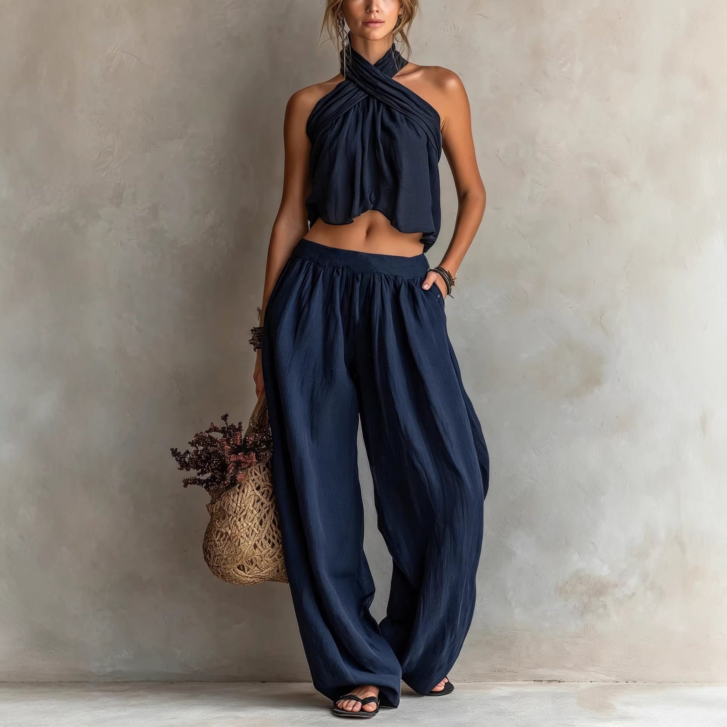 Womens Loose-Fit Sleeveless Top And Wide-Leg Pants Two-Piece Set by Royal Closet