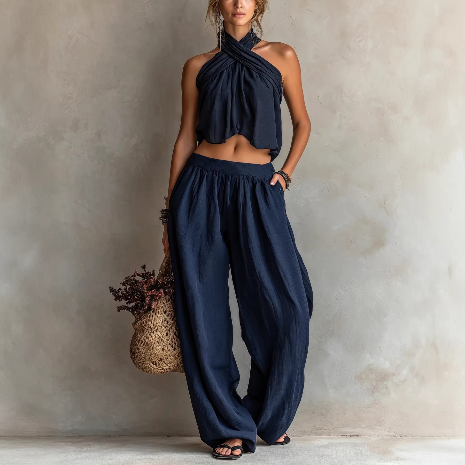 Womens Loose-Fit Sleeveless Top And Wide-Leg Pants Two-Piece Set by Royal Closet