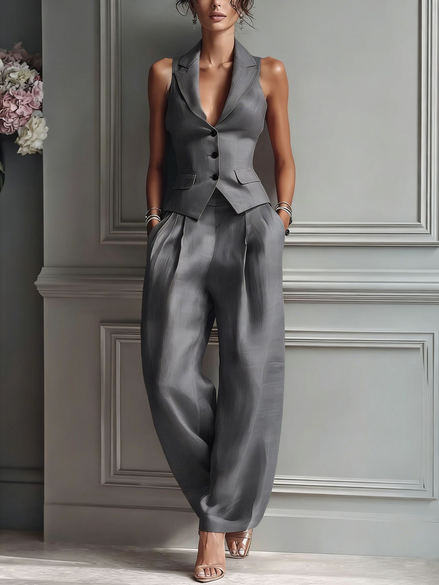 Casual Single-breasted Vest And Casual Pants Set by Royal Closet
