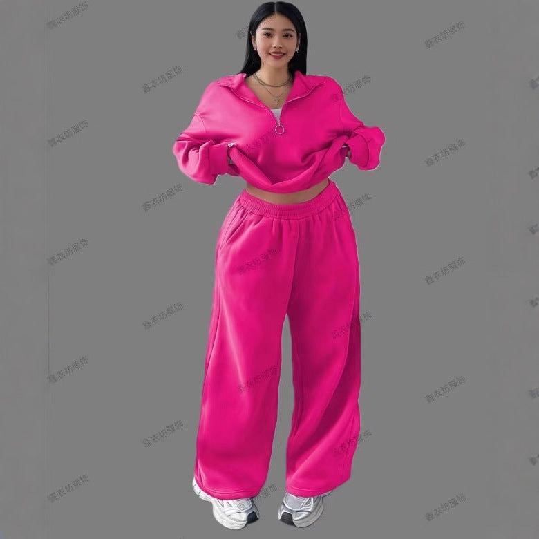 Womens Half-Zip Pullover Hoodie And Pants Two-Piece Set by Royal Closet