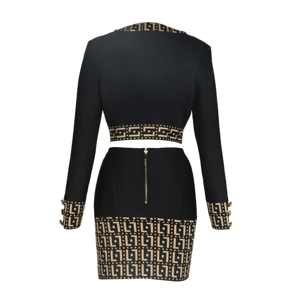 New Spring Women Long Sleeve Button Sexy Bodycon Skirts Coat Set Fashion Celebrate Bandage Women's Set High Quality by eprolo
