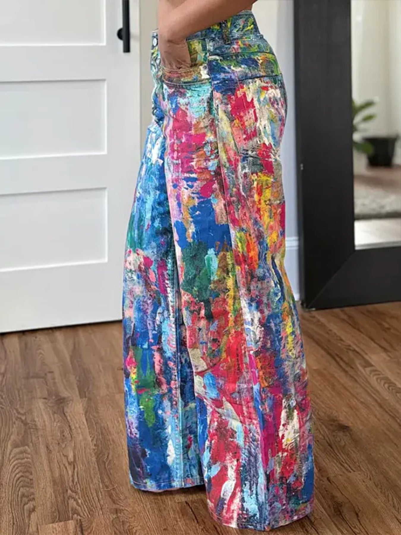 Painted Wide Leg Pants by Trendsi