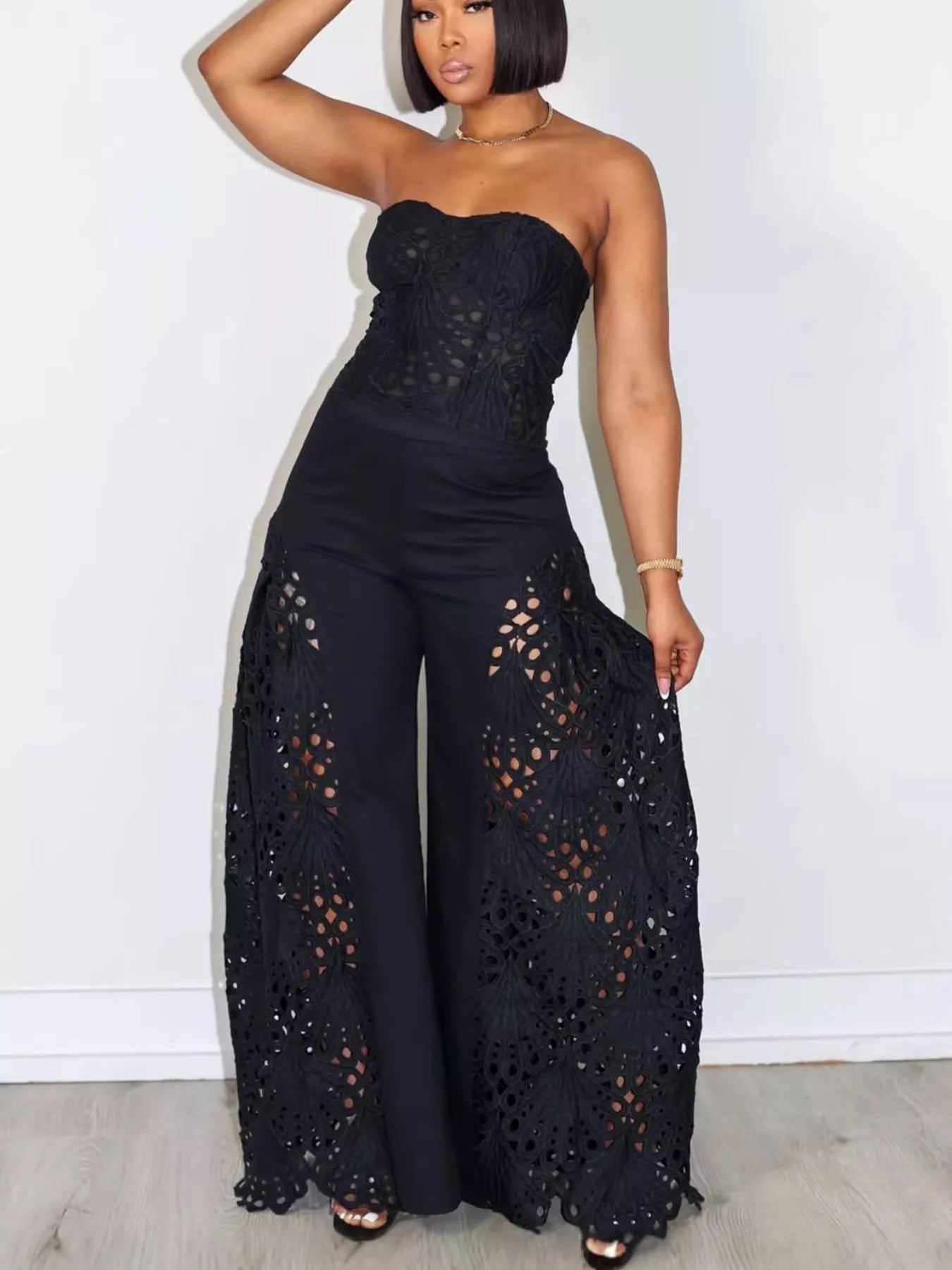 Cutout Tube Top and Wide Leg Pants Set by Trendsi