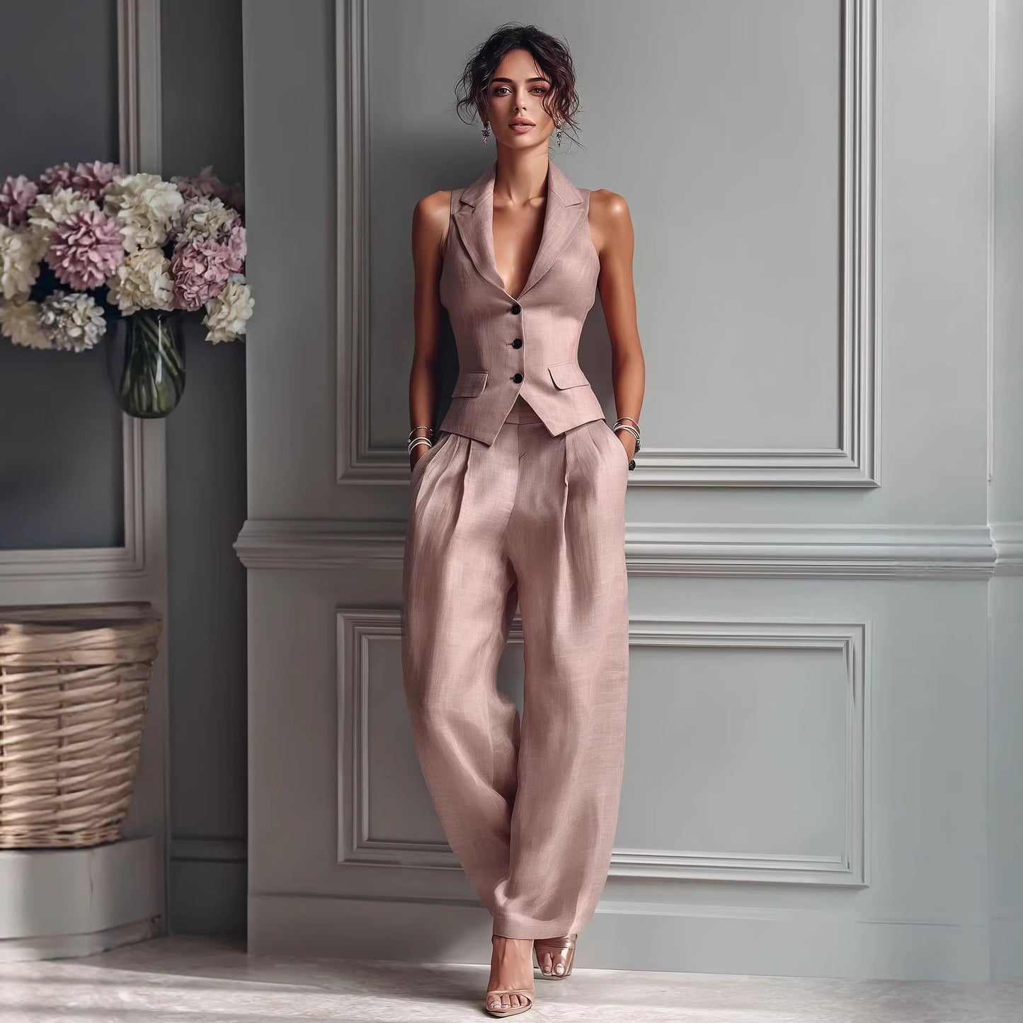 Casual Single-breasted Vest And Casual Pants Set by Royal Closet