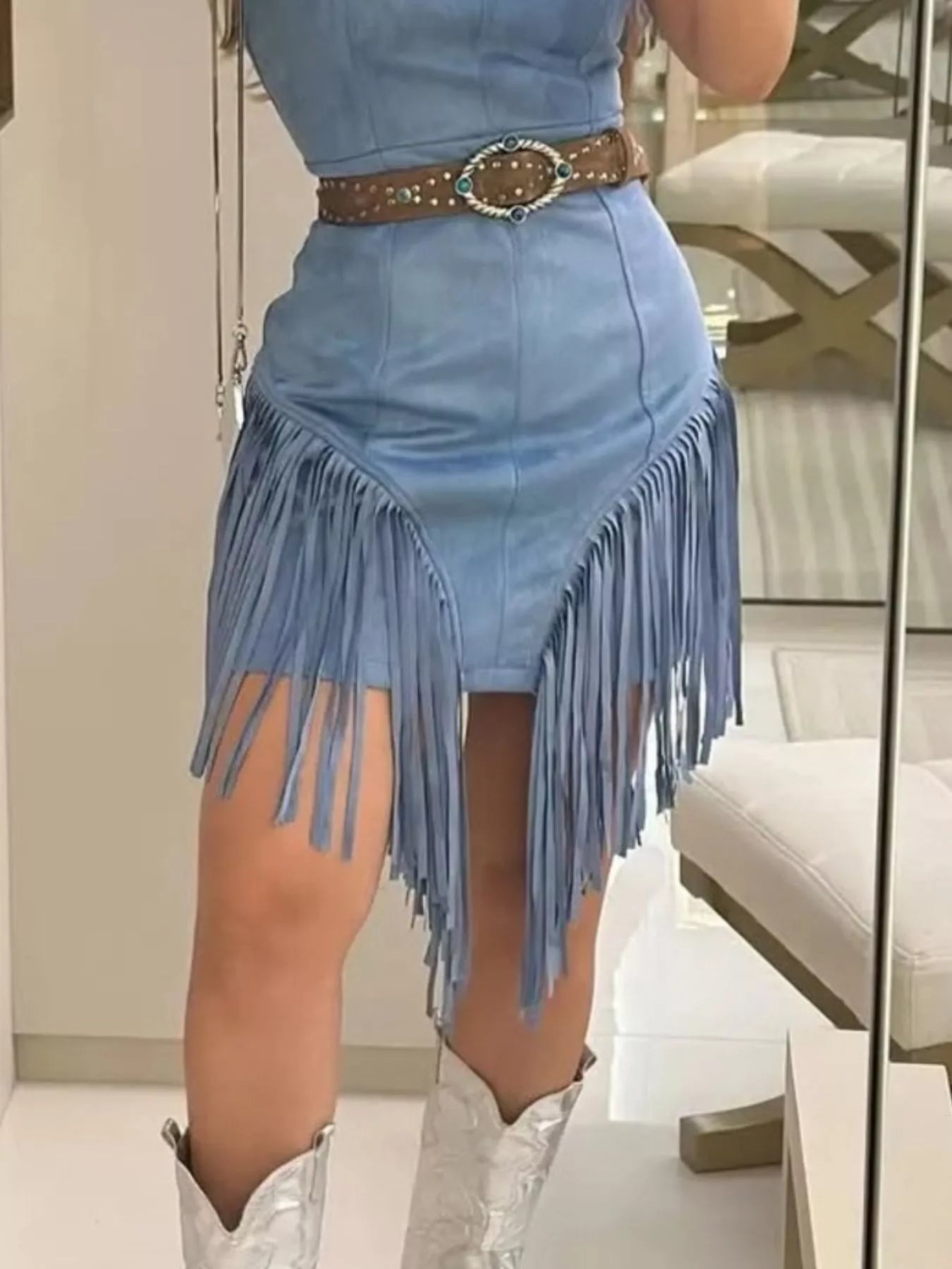 Sleeveless Fringed Mini Dress by Trendsi
