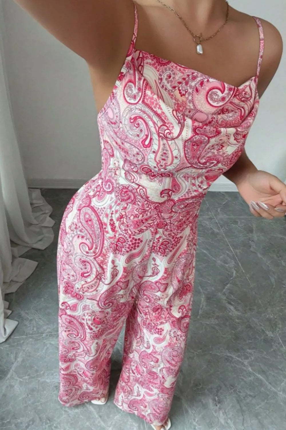 Paisley Print Wide Leg Jumpsuit by Trendsi