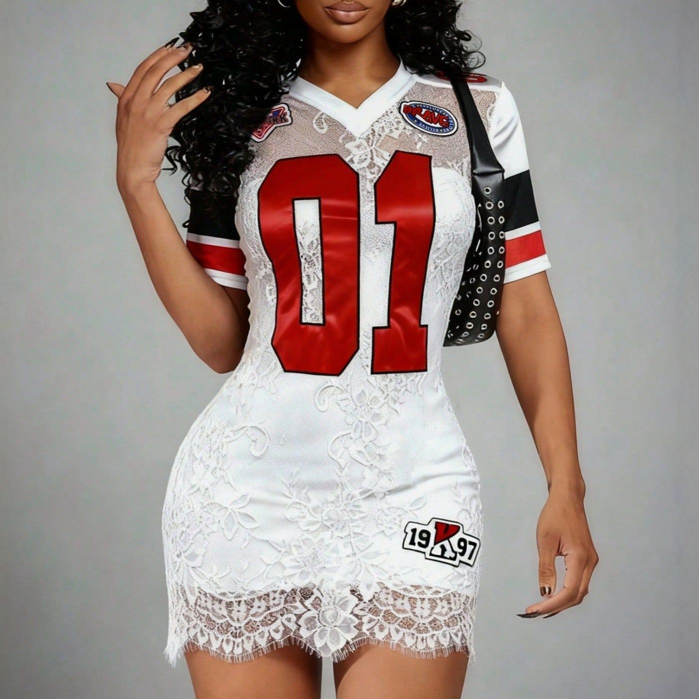 Women's Lace Embroidered Letter Dress by Royal Closet