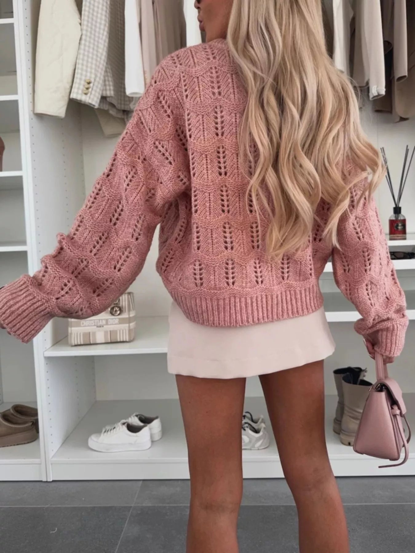 Openwork Round Neck Sweater by Trendsi