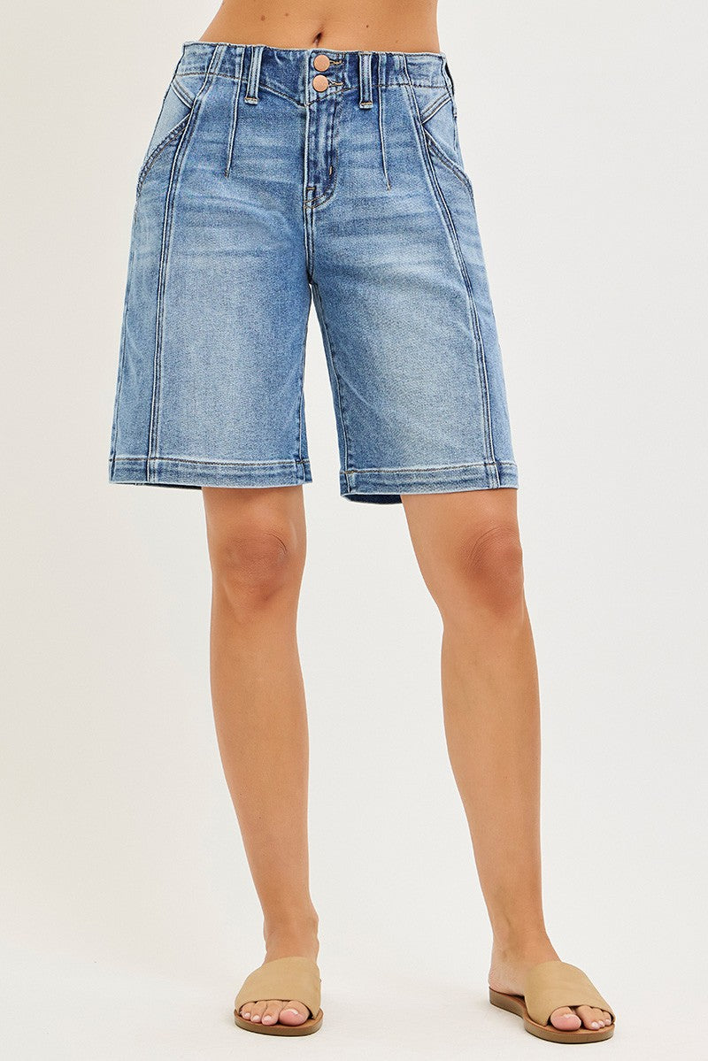 RISEN 2-Button Slouchy Jorts with Pockets by Trendsi