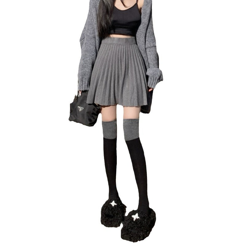 High-waisted A-line Figure-flattering Designer Knit Mini Skirt Versatile And Stylish by Royal Closet