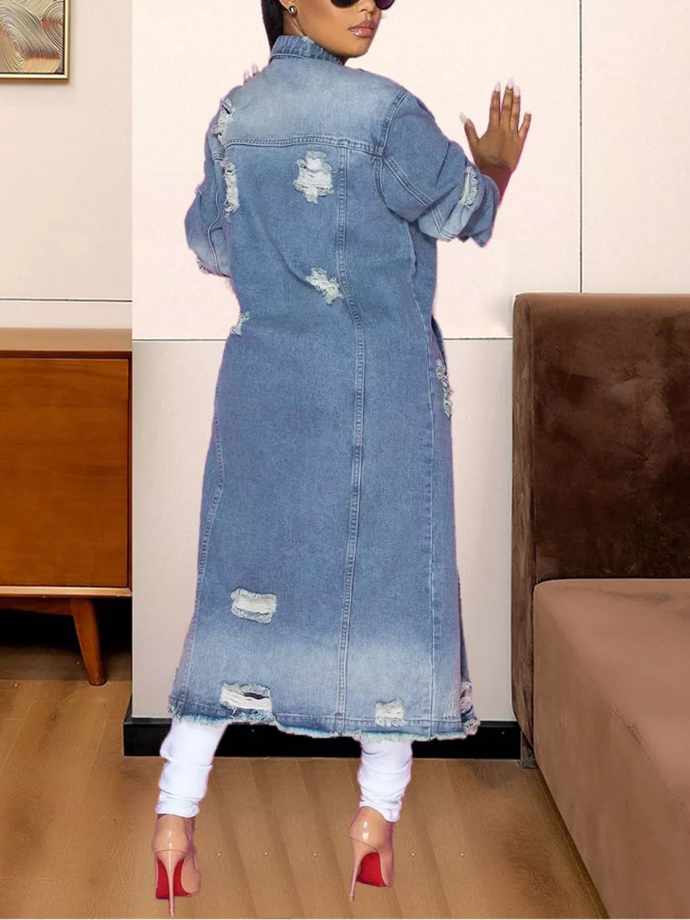 Long Sleeve Raw Hem Denim Jacket by Trendsi