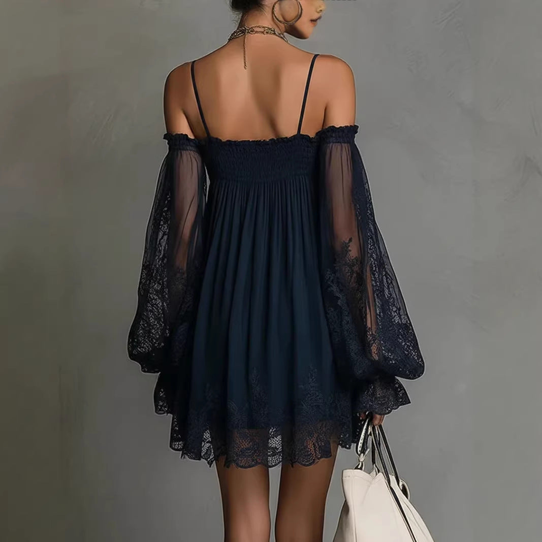 Womens Long-sleeve Lace Slip Dress by Royal Closet