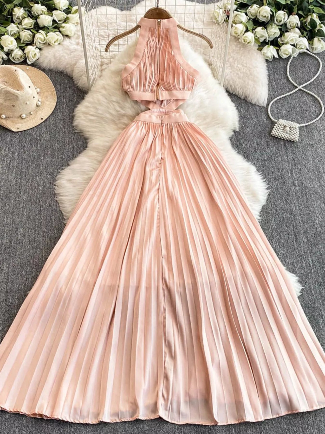 Halter Neck Pleated Maxi Dress by Trendsi