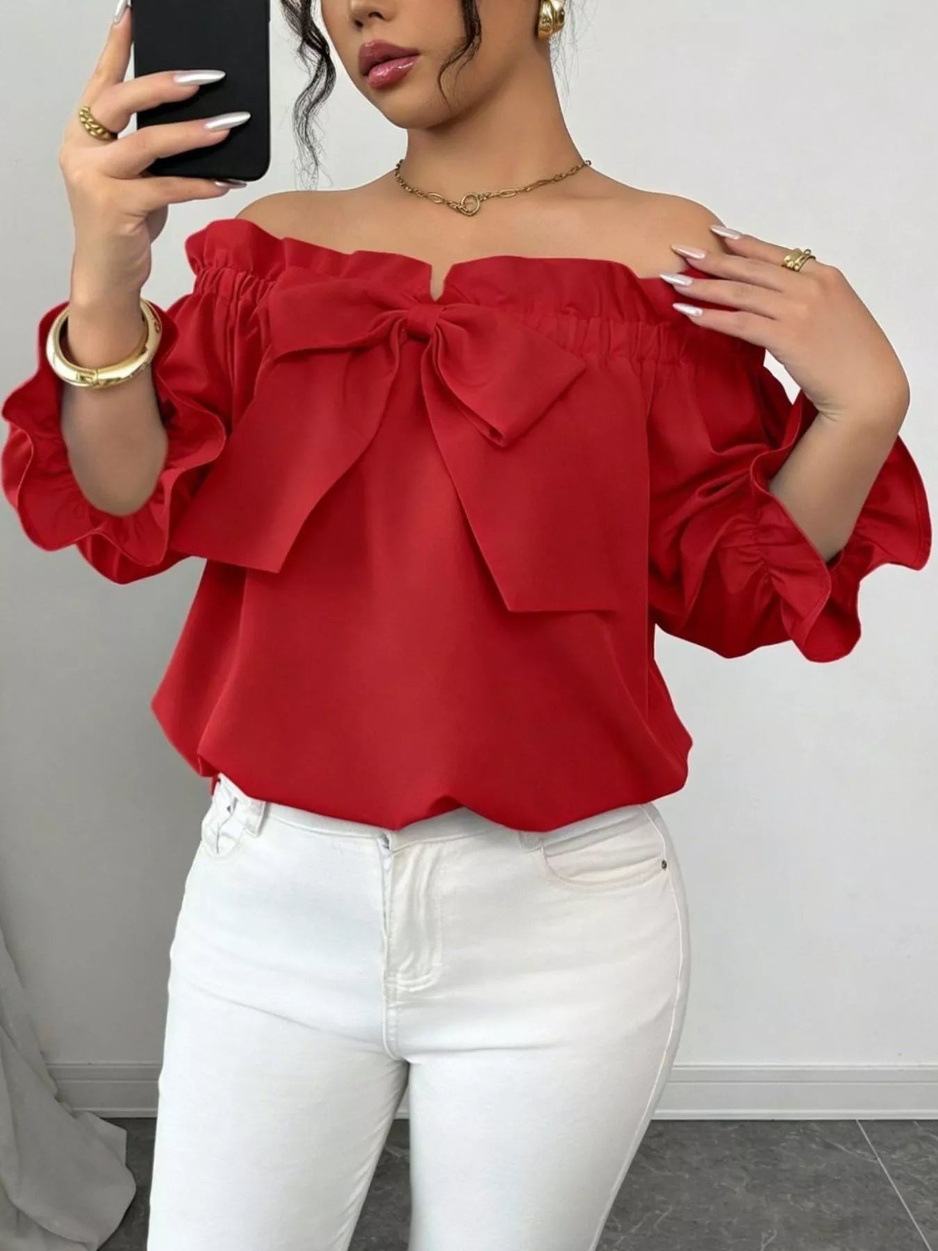 Bow Flounce Sleeve Blouse by Trendsi
