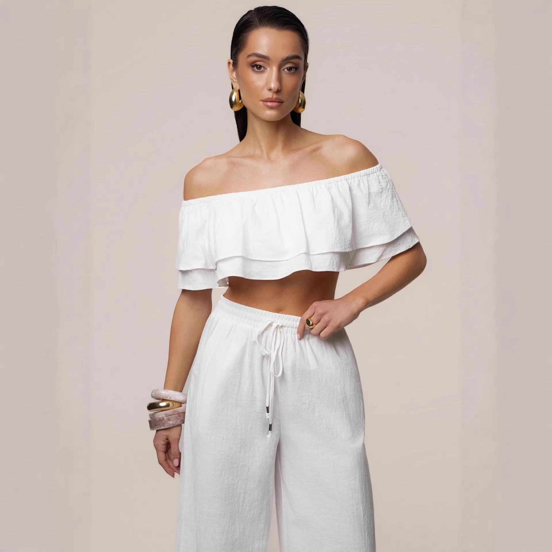 Off-shoulder Top And Pants Womens Casual Set by MELI