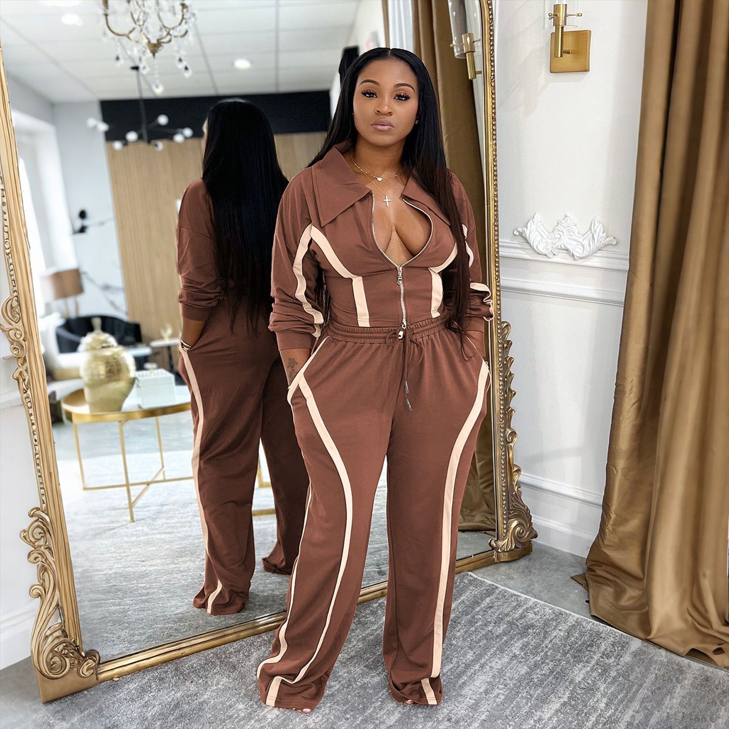 Womens Cardigan Sports-style Two-piece Set by Royal Closet