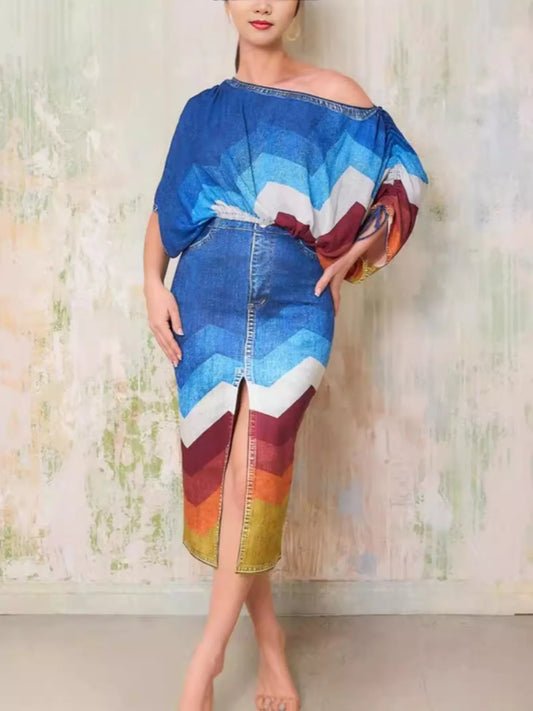 Womens Off Shoulder Top and Slit Skirt Set by Trendsi