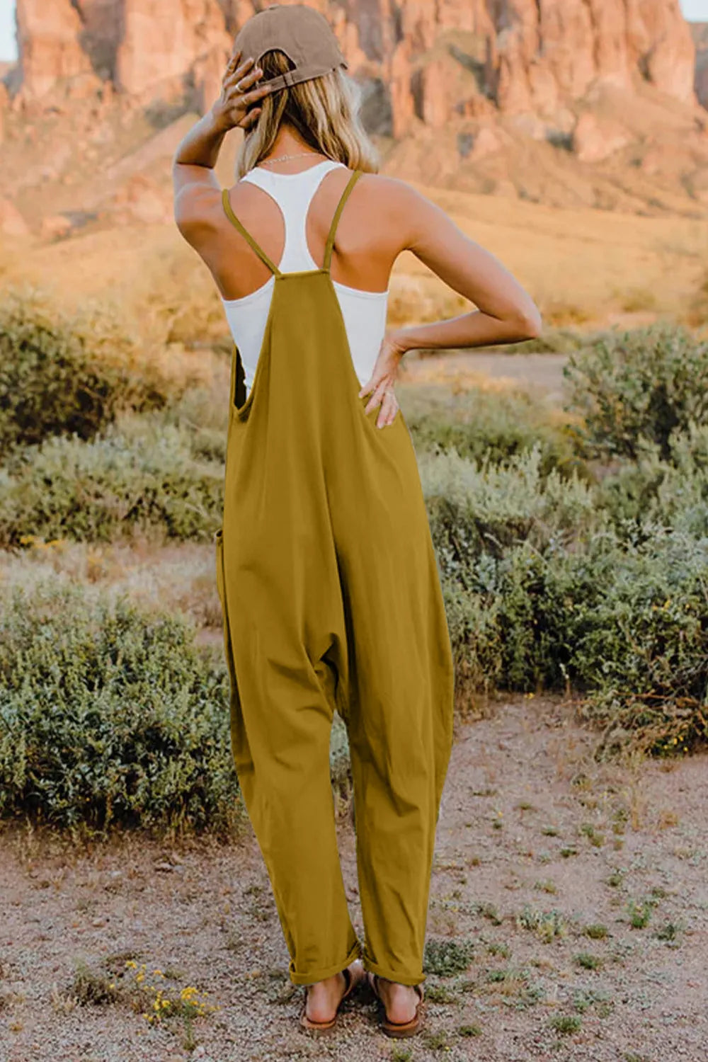 Double Take Full Size V-Neck Sleeveless Jumpsuit with Pockets by Trendsi