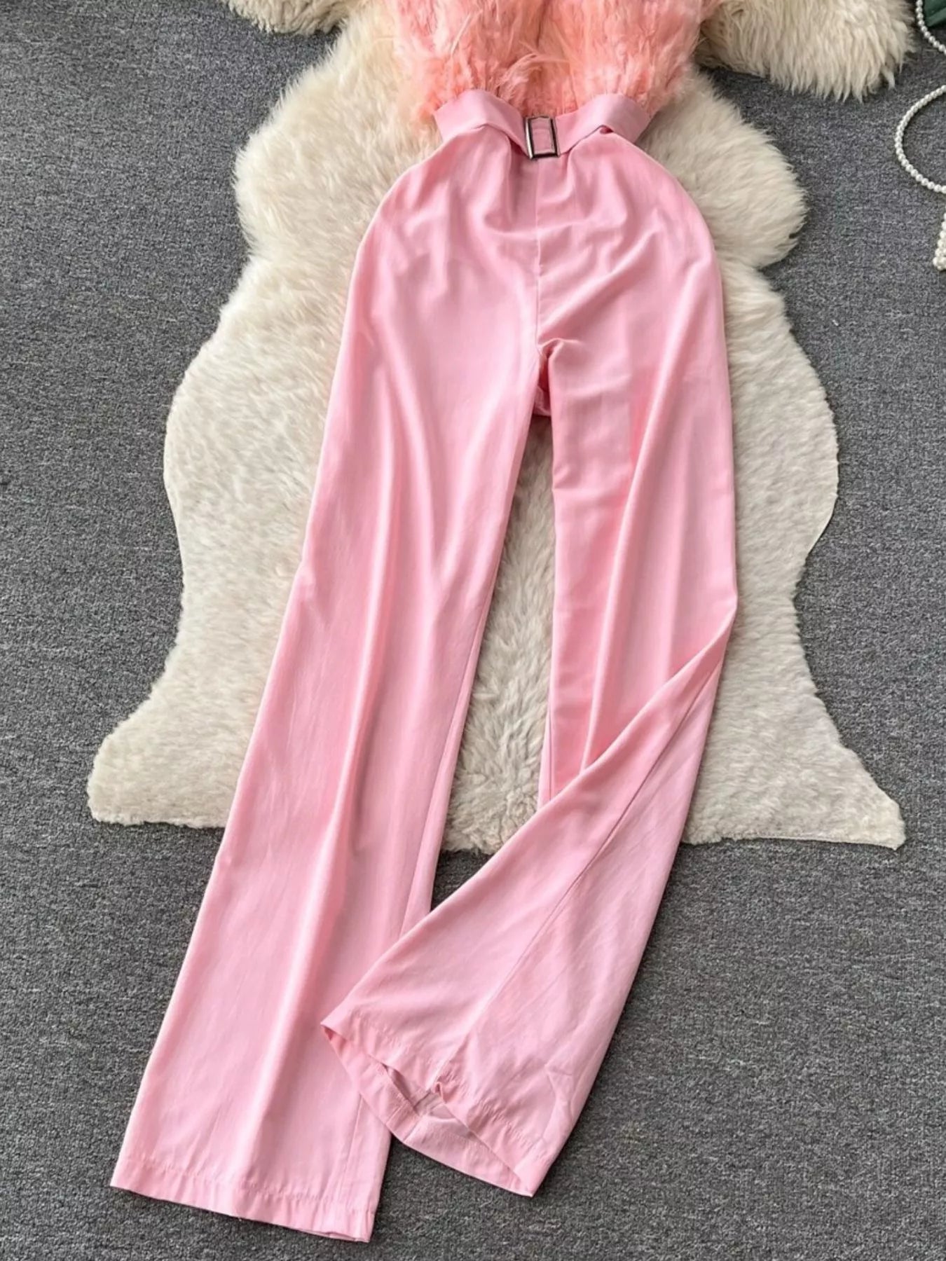 Feather Trim Strapless Wide Leg Jumpsuit by Trendsi
