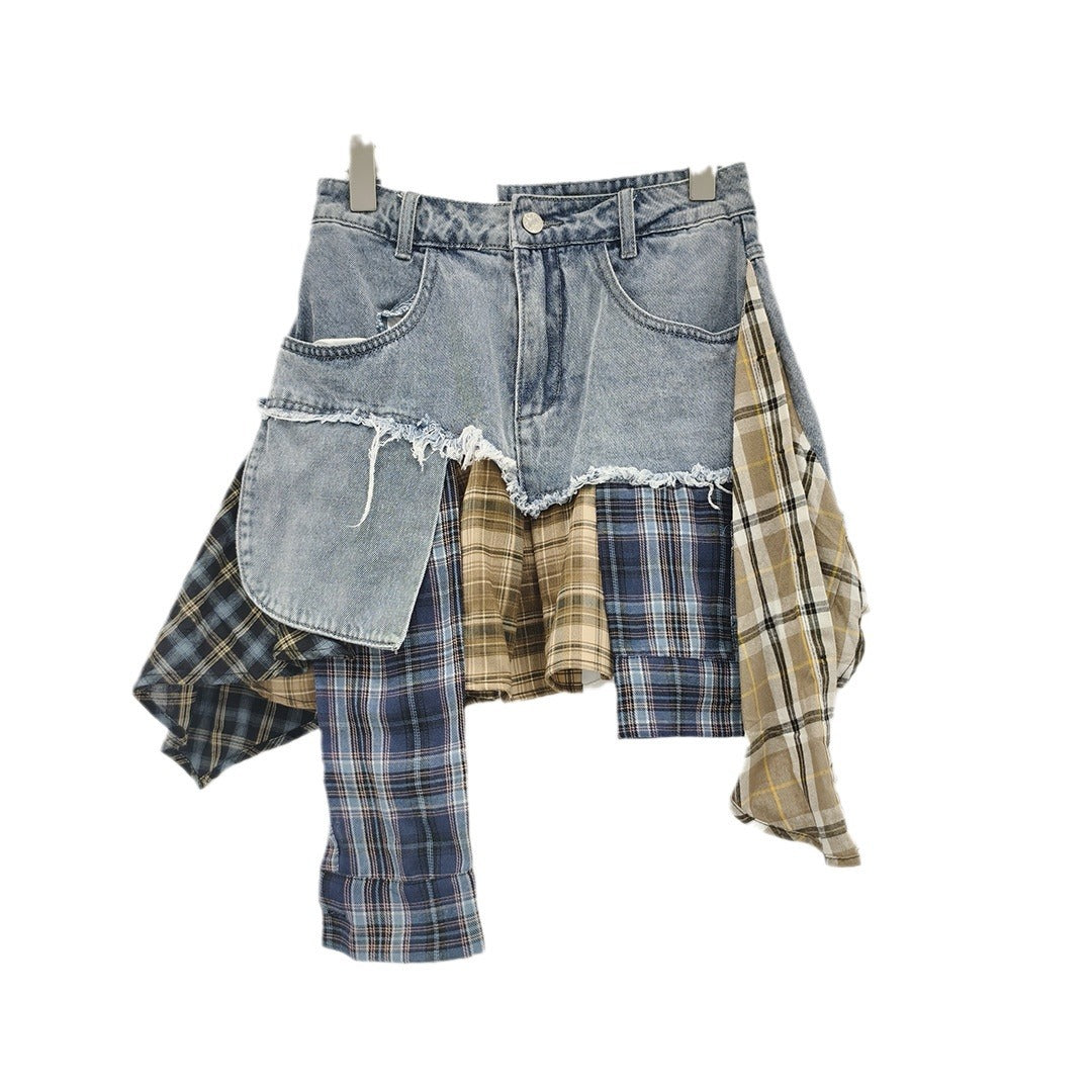 Irregular Hem Patchwork Denim Skirt For Women by Royal Closet
