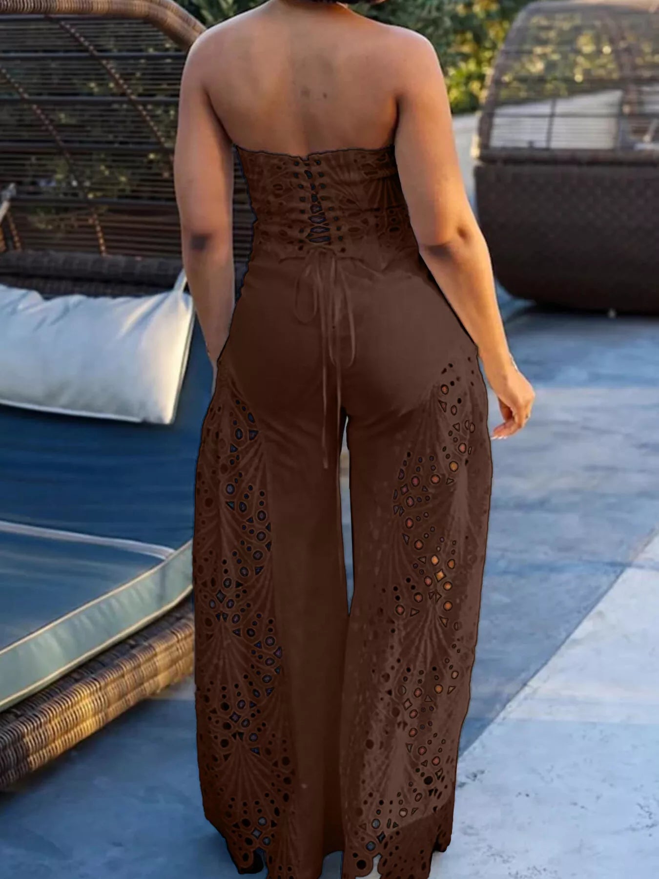 Hollow-Out Tube Top and Pants Two-Piece Set by Trendsi