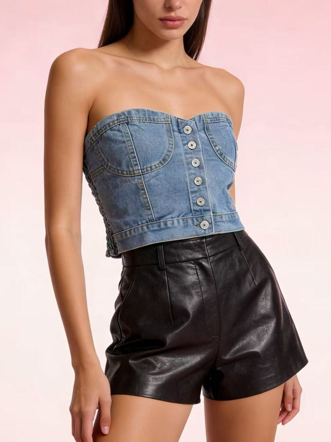 Button-Front Denim Tube Top by Trendsi
