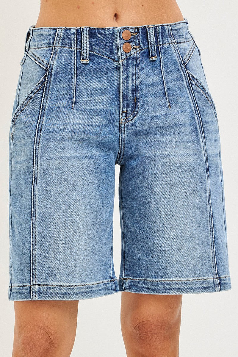 RISEN 2-Button Slouchy Jorts with Pockets by Trendsi