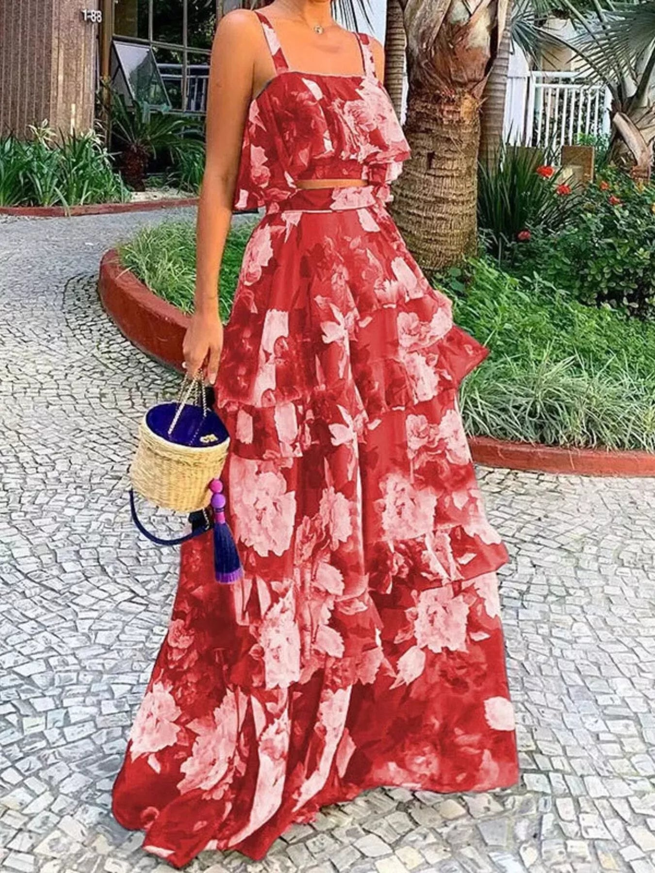Floral Print Ruffle Cami and Skirt Two-Piece Set by Trendsi