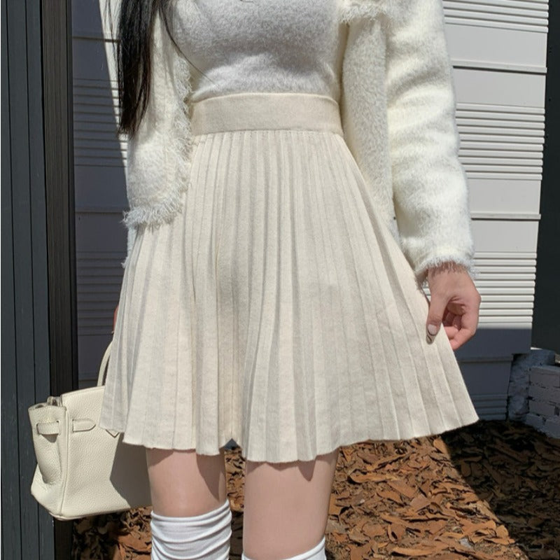 High-waisted A-line Figure-flattering Designer Knit Mini Skirt Versatile And Stylish by Royal Closet