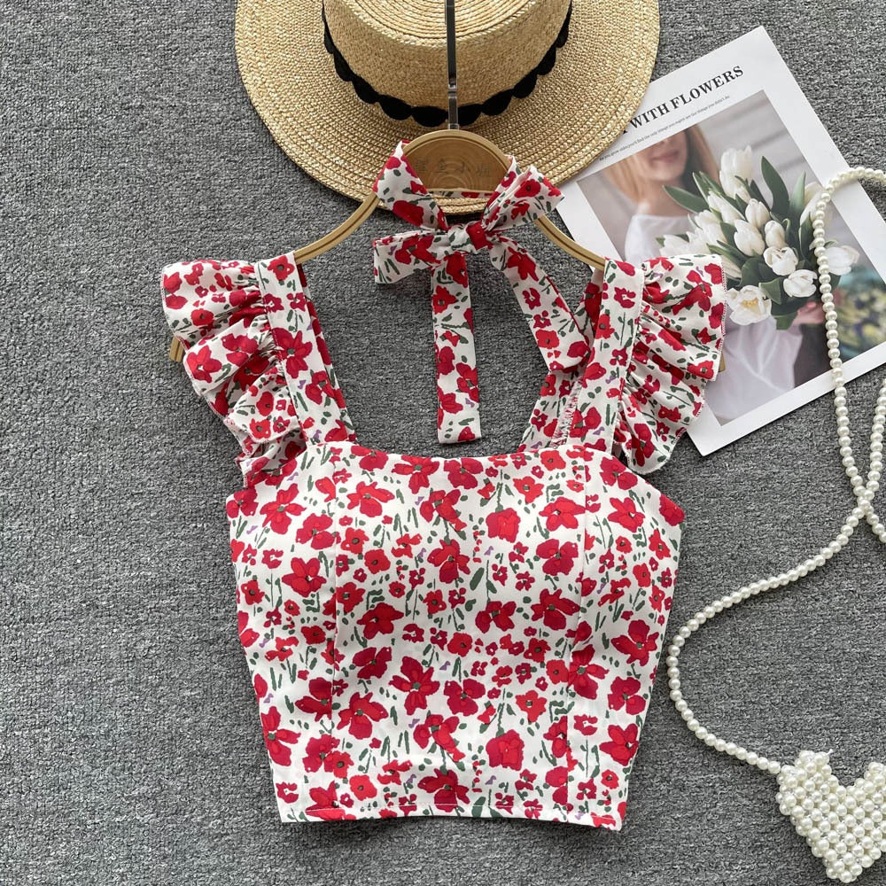 Summer Fresh Slim Fit Short Versatile Holiday Style Strap Top for Womens Unique Sexy Spicy Girls Small Shirt with Chest Pads by eprolo