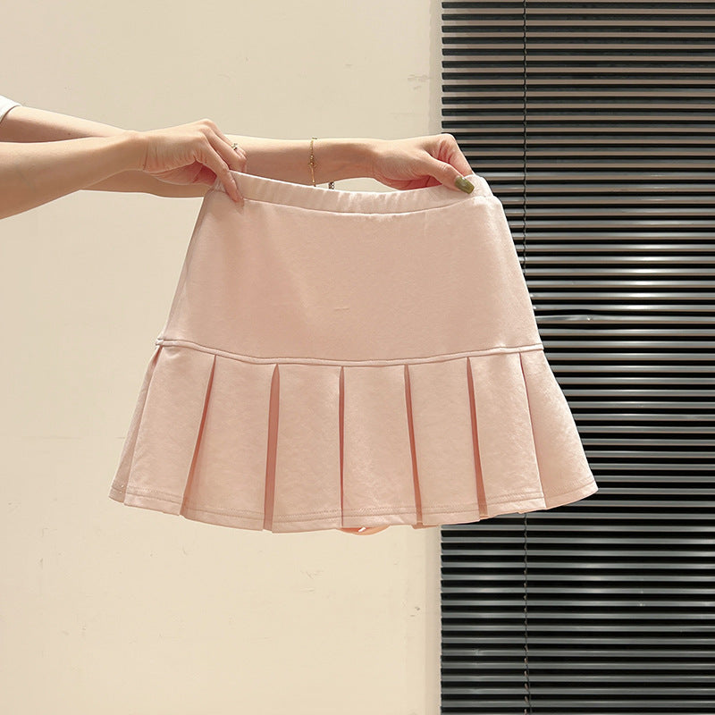 Pink polo collar short-sleeve slim-fit T-shirt for women pleated half-length skirt by eprolo