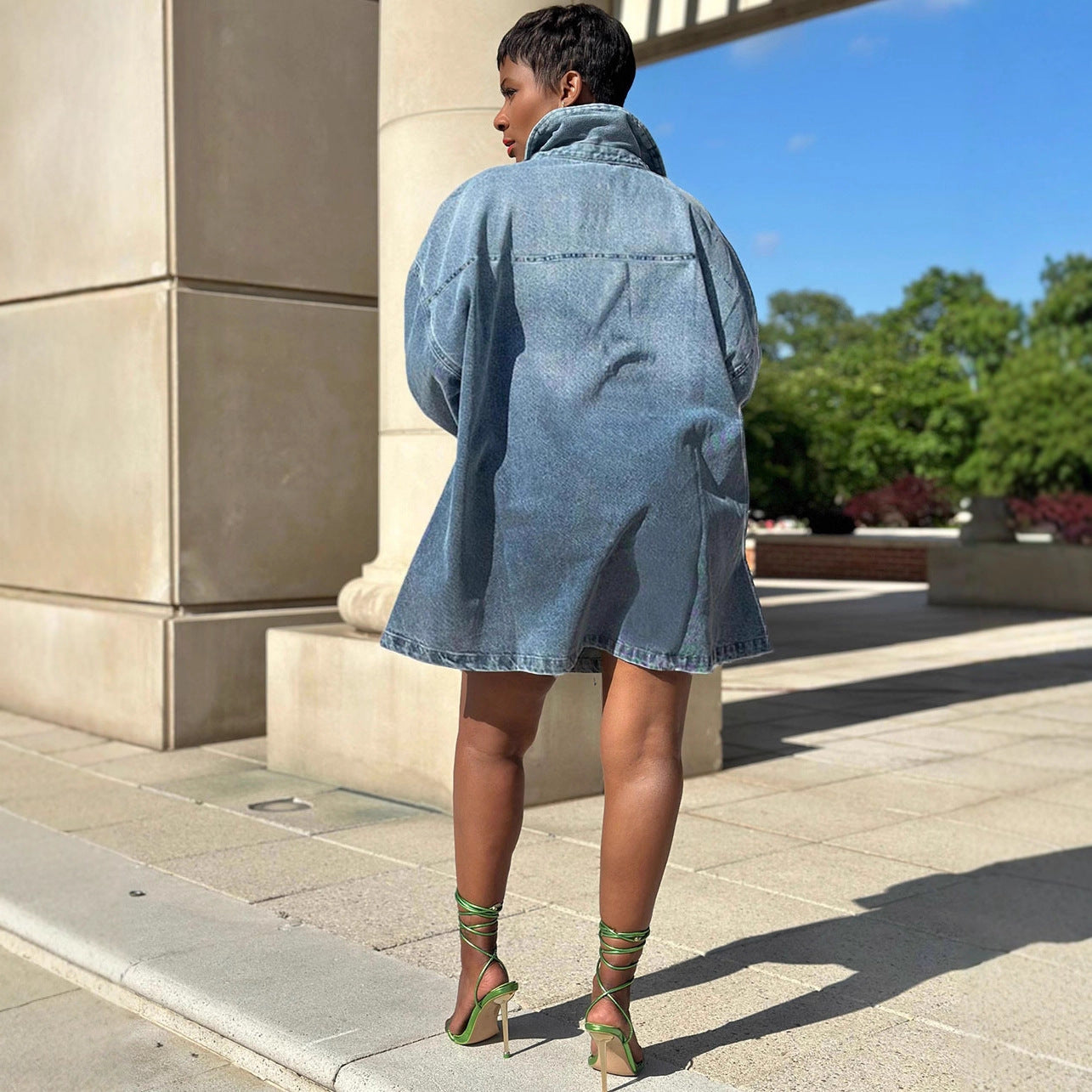 Chic Women's Loose Fit Dress with Turn-Down Collar, Gradient Color, Long Sleeve Denim Dress by eprolo