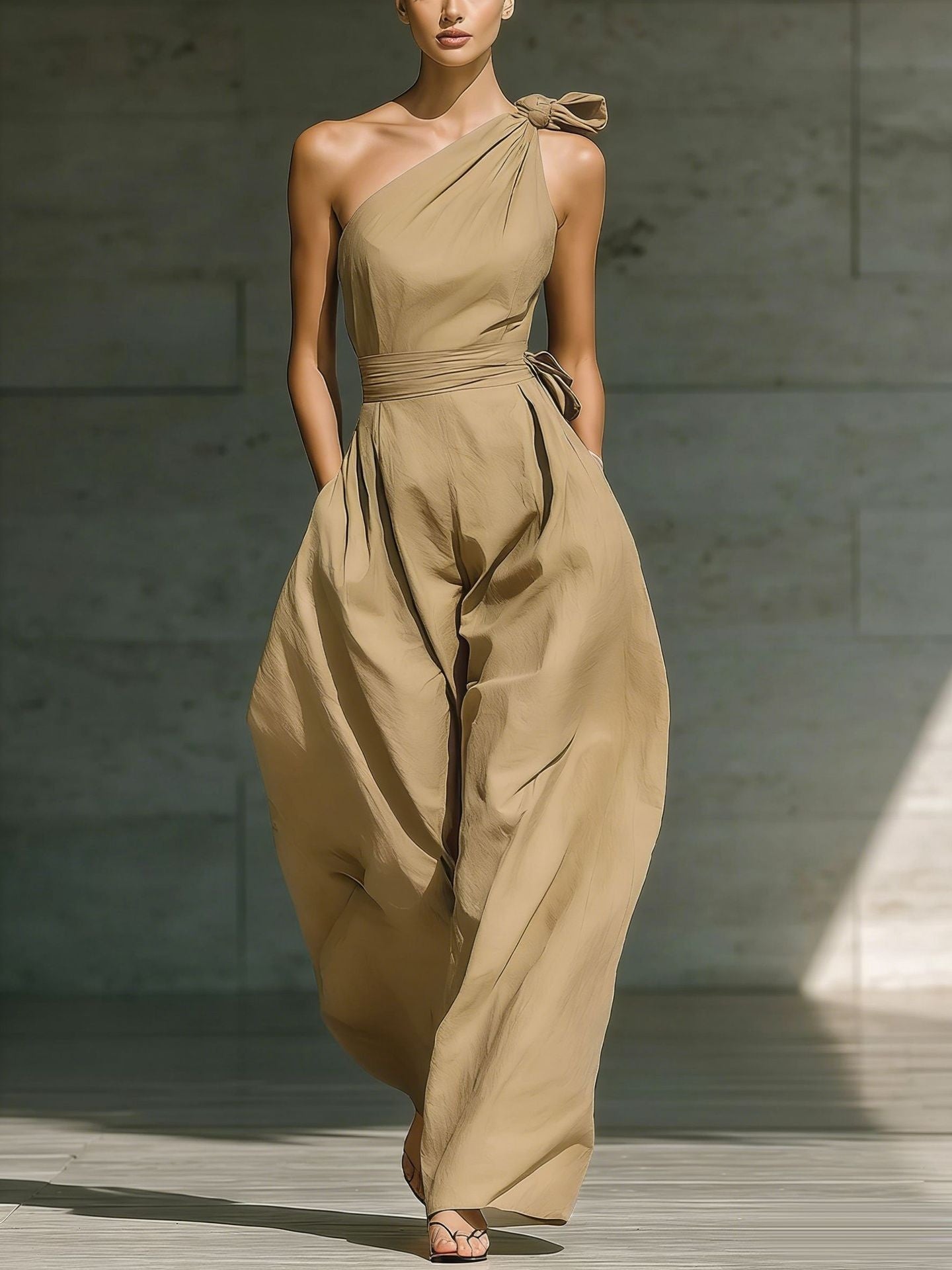 Womens Off-Shoulder Belted Jumpsuit by Royal Closet