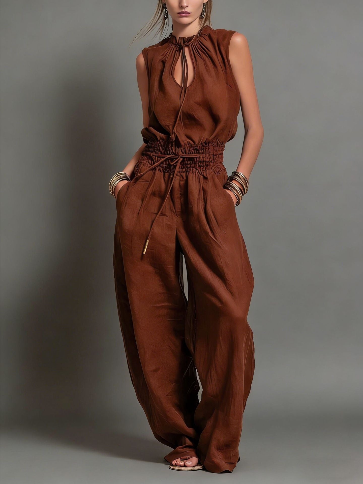 Womens Waist-Cinching Wide-leg Jumpsuit by Royal Closet