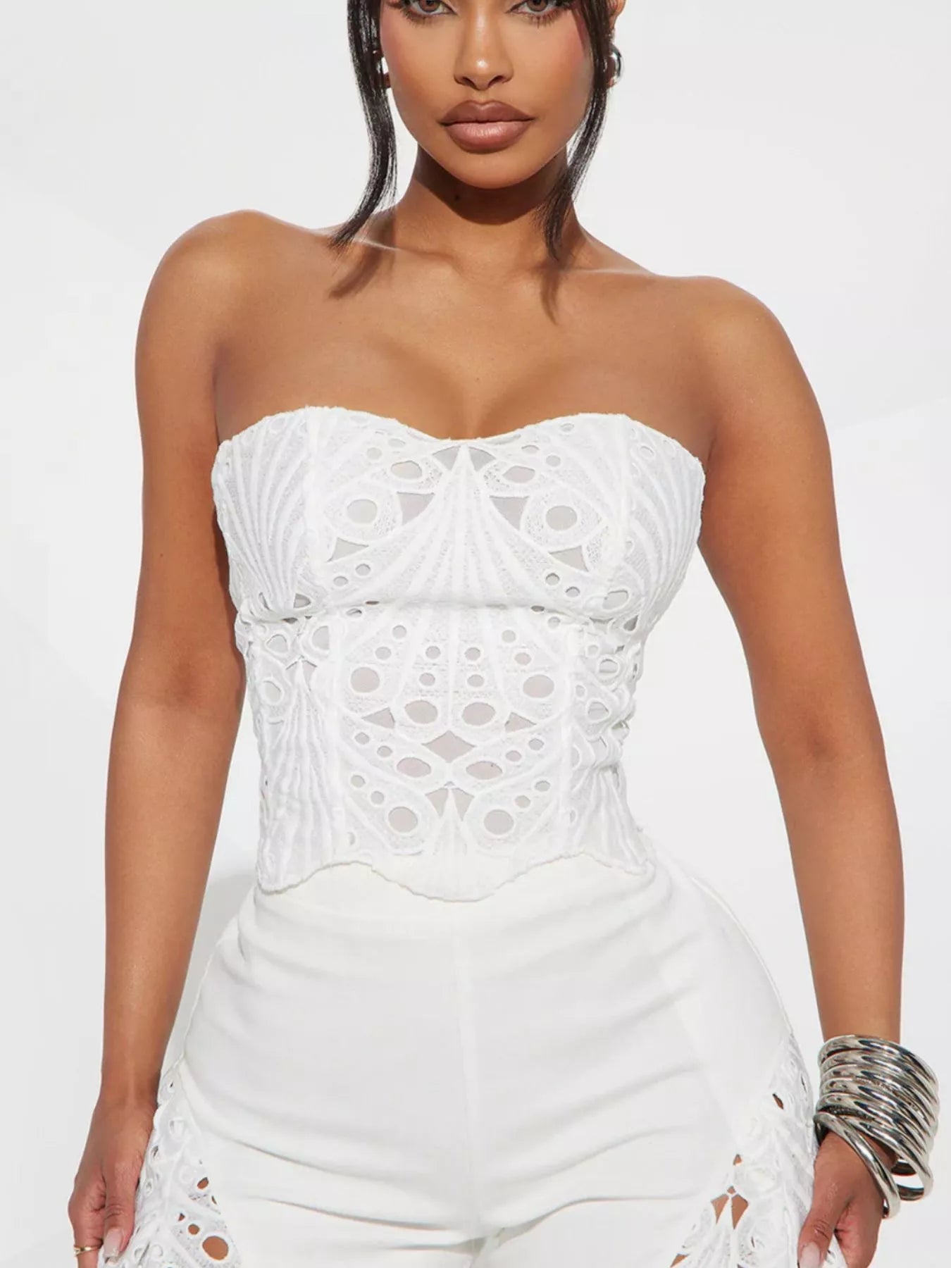 Cutout Tube Top and Wide Leg Pants Set by Trendsi