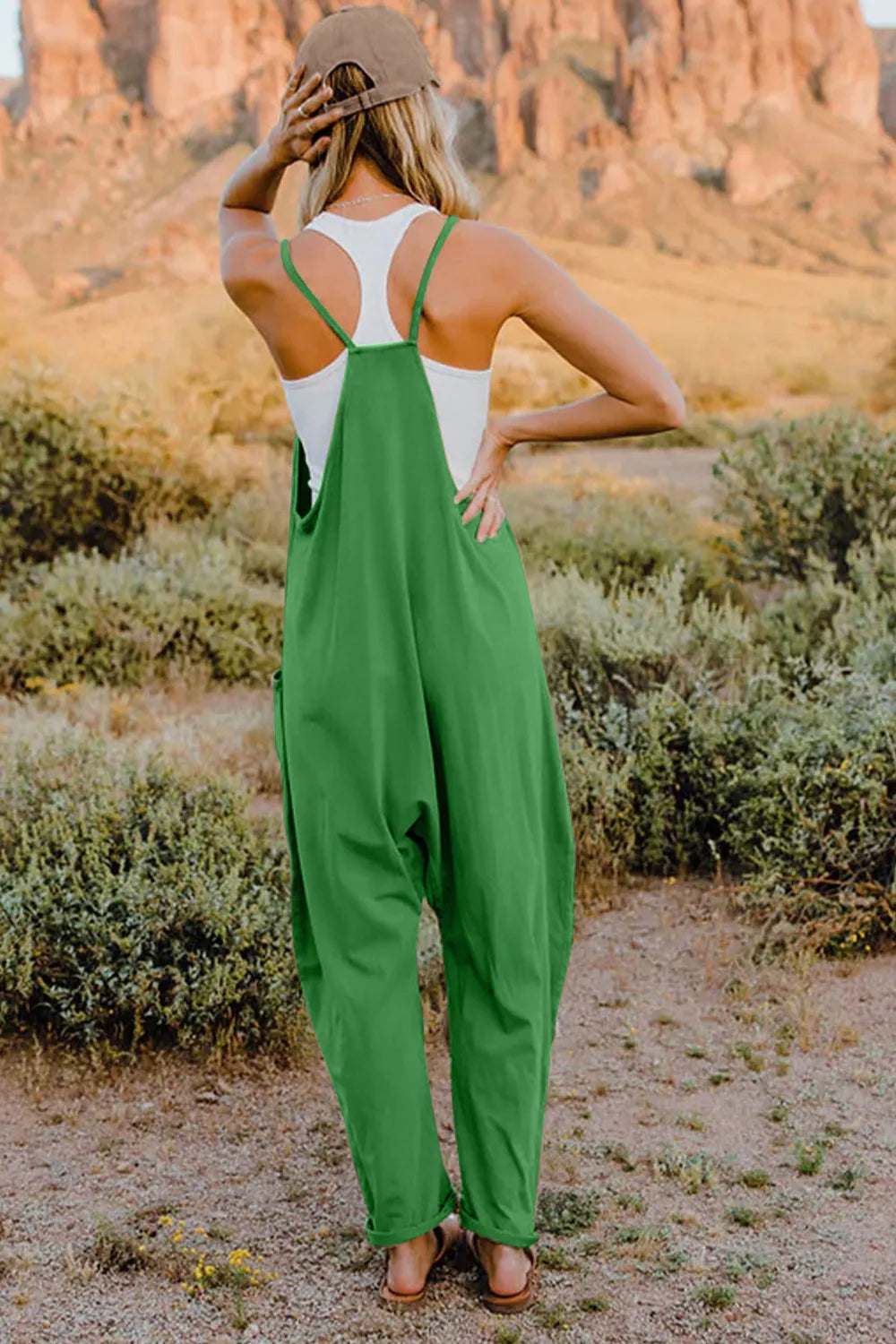 Double Take Full Size V-Neck Sleeveless Jumpsuit with Pockets by Trendsi