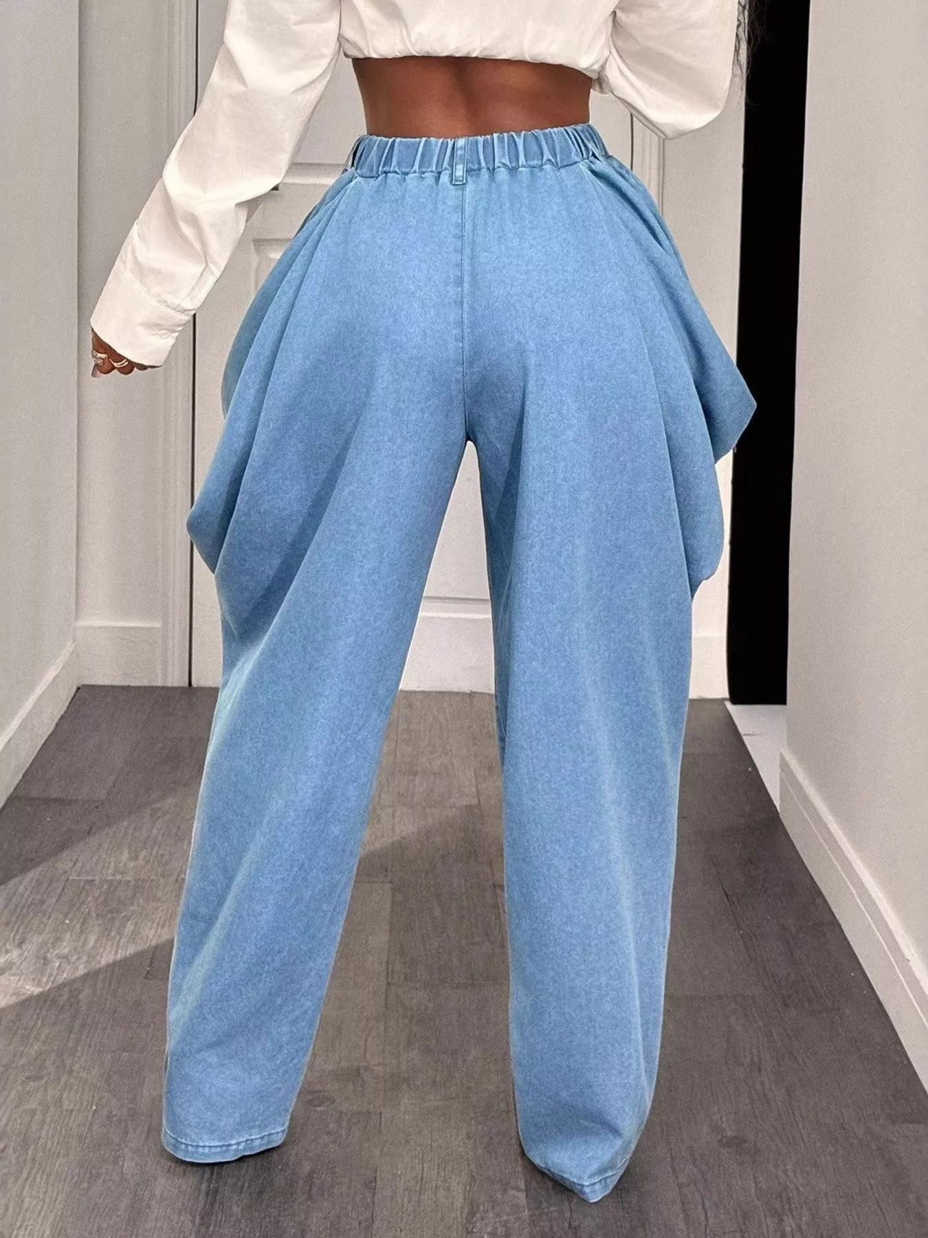 Ruched Wide Leg Jeans by Trendsi