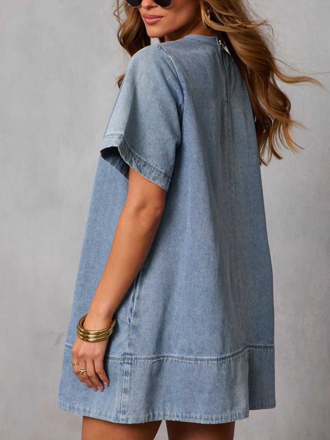 Casual Short Sleeve Denim Dress by Trendsi