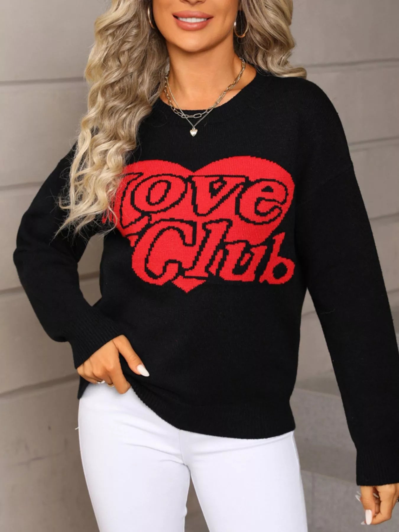 Valentine's Day Love Club Heart Graphic Sweater by Trendsi